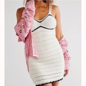 Free People Devvy Knit Mini Dress in Off White Size Small